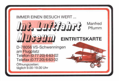 Eintrittskarte vom Luftfahrt Museum